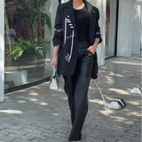 Fongt 2024 New Fashion Print Lapel Temperament Commuter Suit Trousers Suit Female-Outfit