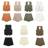 Fongt 2023 New Women's Linen Blend, Vest, Vest And Shorts Set-Outfit