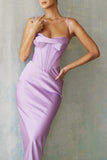 Satin Maxi Bodycon Dress Sexy Event Night Wedding Guest Dress Women Corset Party Dresses Pink Slit Dress High Quality-Outfit