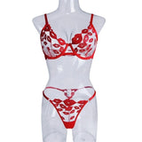 Sheer Lips Heart Embroidery Lingerie Set-Outfit