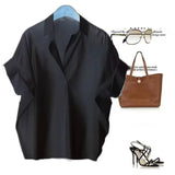 Fongt Hong Kong-Style Short-Sleeved Shirt Women's Summer New Ocean With White Shirt Loose Bat Sleeve Collar