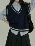 Fongt With College Girl Autumn New Retro Temperament Comfortable V-Necked Waistge Vest