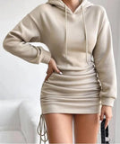 Fongt Sexy Wind Breeze Drawstring Design Hooded Bag Long-Sleeved Dress Woman