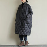 Winter New Arrivals Women's Cotton Coats Diamond Lattice Block Big Size Female Long Parkas Loose Lady Overcoats