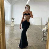 Black Chain Link Bandeau Midi Dress-Outfit