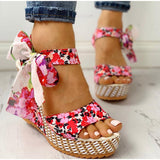 Summer Beach Boho Floral Wedge Sandals Women Ankle Strap Platform Gladiator Shoes Woman High Heels Sandalias Mujer