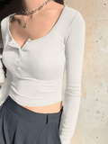 Button Up Long Sleeve Crop Top-Outfit
