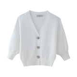 Summer Flower Button V-Collar Loose Knitted Coat 5536067-Outfit