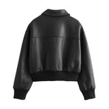 Fongt New Women's Fashion Imitation Leather Pilot Loose Jacket Jacket 874125-Outfit