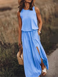 Solid Side Slit Long Maxi