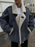 Denim Sherpa Turn Down Jacket-Outfit