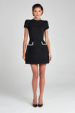 Tweed Solid Beaded Seam Mini Dress-Outfit