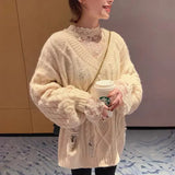 Fongt Autumn Lace Tjersey Horn Sleeve Mesh With Lace Lace Collar Gas Hit Bottom Blouse Small Shirt