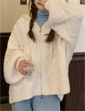 Oversize White Cardigan with Hood and