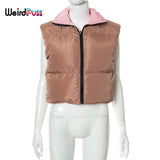 Puss Puffer Bubble Jacket Vest Women Padded Thick Zipper Coat Tank Top Turtleneck Winter Warm Short Tops Casual