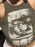 Abstract Print Rib Crop Tank Top-Outfit