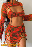Piece Set Women Knitted Outfits Sexy Long Sleeve Ribbons Crop Top+Camisole+Hollow Out Lace Up Mini Skirts 2023 Fall