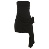 Summer New Women's Fashion Temperament Flower Adornment Solid Color Bare Back Strapless Dress Female-Outfit