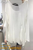 T-shirt Loose Large Size Is Thin Round Neck Open Back Thin Section Slightly Transparent Slit Long-sleeved
