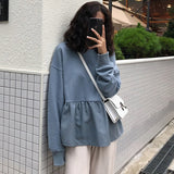 Hoodie Sweatshirts autumn winter harajuku solid Ruffle Long Sleeve Hoodies O Neck Pullovers Casual Loose Thin