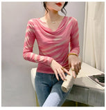 Spring Summer Double-Layer Mesh Top Long Sleeve Printing T-shirt Woman Slim Fitting Tee For Female-Outfit