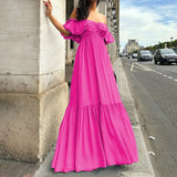 Fongt Spot 2024 Summer New Female Temperament Solid Color One-Word Shoulder Wipe Chest In The Long Dress-Outfit