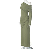 Draped Off-Shoulder Long Sleeve Top And Maxi Skirt Set-Outfit