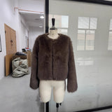Fongt 2025 Women's Fur Temperament Elegant Warm Artificial Fur Brown Casual Coat Real Shot