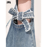 Fongt Mm Large Street Hottie Bow Trumpet Micro-Tight Jeans Girl Retro Hollow Horn Long Pants