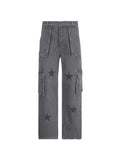 Vintage Star Print Boyfriend Fit Cargo Jeans-Outfit