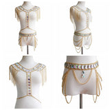 Rhinestones Two Piece Outfits Women Hollow Out Tank Top Link Chain Tassels Skirts 2 Piece Set Party Club Summer