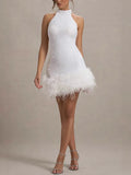Fongt Women's New Sexy Sleeveless Body Shiny Plush Dress Dress Dress Glie 8105