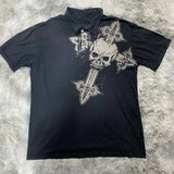 Fongt Short-Sleeved Retro Loose Leaf Print Polo Shirt Loose Street Coat
