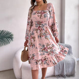 Shooting Spring And Summer Elegant Flowers Lead Long Sleeves To Close Waist Lotus Leaf Side A Dress Women's
