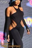 Off Shoulder Cut Out Slim Fit Jumpsuits Women Hollow Long Sleeve Pencil Pants One Piece Rompers 2023 Spring Fall