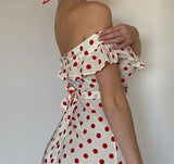 Red Polka Dot Off Shoulder Maxi Dress-Outfit