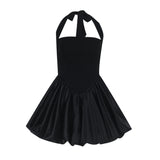 Fongt Spring 2025 New Short Dress Famous Style Temperament Sexy Body Bubble Hem Hanging Neck