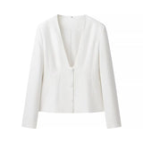 Fongt And Autumn Women's Fashion Simple V-Neck Suit Blouse Casual Sleeker Sleeker Sleeker Sleeker Suit