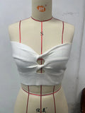 Fongt Women's Solid Color Cross Knit Strapless Vest And Woven Top-Outfit