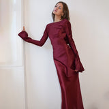 Fongt Elegant Temperament Solid-Colored Back-Back-Scuffed Long-Sleeved Dress 8092