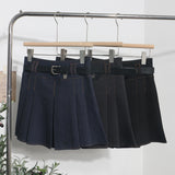 Spring And Summer Women's Retro Modern Hit Color Clear Line Pressure Skirt Anti-Light Short Skirt With Belt