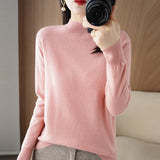 Fongt 2024 Autumn / Winter New Women's Korean Version Slim Half High Collar Short Solid Color Bottom Sweater-Outfit