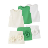 New Spring Style Simple Vest With Two Sets Of Floral Decorative Skirt-Outfit
