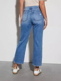 Spring And Summer Show Thin Broken Hole Straight Tube Slim Nine Points Of Jeans-Outfit