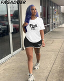 Women Pink Outfits Summer 2022 Sweatsuit Graffiti Two Piece Sets Short Sleeve T Shirt + Biker Shorts Casual