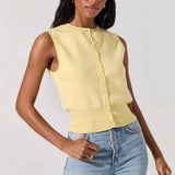 Fongt New Knitted Top Women's Sexy Sleeveless Outer Button Vest Vest