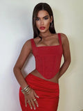Mesh Square Neck Corset Top-Outfit