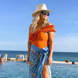 Sexy Ruffles Slant Shoulder Cut Out Bodysuits Women Sleeveless Solid White One Piece Rompers 2022 Summer Beach Holiday