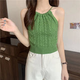 Neck Knitted Cropped Tank Crop Tops Female Hollow-Out Laced Back Tanks Sleeveless T shirts Tees Camisole Women-Outfit