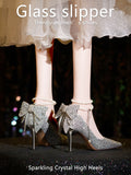 Fongt Crystal High Heels With Skirt Bridesmaids Engaged Super Temperament Bridal Shoes Shiny High-Grade Sense French